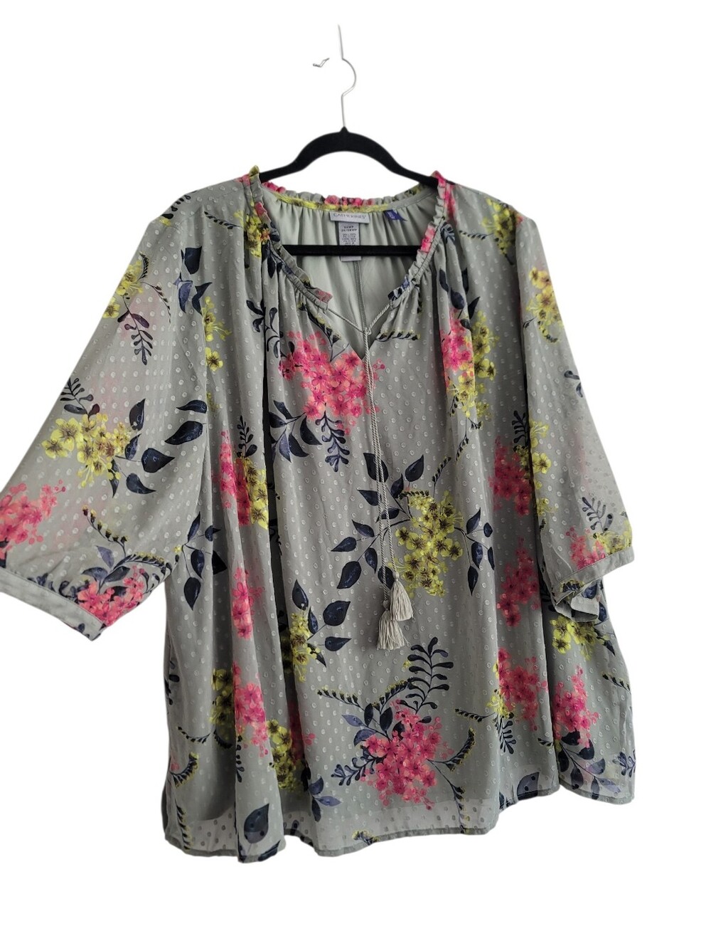 Catherines 3XWP Floral Swissdot Tunic Blouse 3/4 Sleeve Petite 26/28